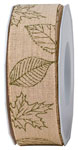 Stoffband Forrest, Leinen, mit grünem Blätterdruck, 40 mm, BA2083