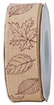 Stoffband Forrest, Leinen, mit rotem Blätterdruck, 40 mm, BA2084